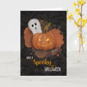 Halloween Spooky Pumpkin en Ghost Kaart (Gele Bloem)