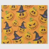 Halloween Spooky Pumpkin Witch Pet Oranje Pattern Cadeaupapier (Vlak)