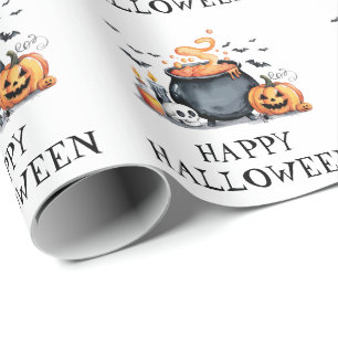 Halloween Spooky Skull Pumpkin Bats Cauldron Cadeaupapier