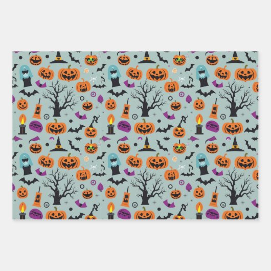 Halloween Spooky Snoep Ghost Pattern Inpakpapier Vel (Voorkant 3)