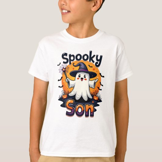 Halloween Spooky Son Ghost with Witch Pet T-shirt (Voorkant)