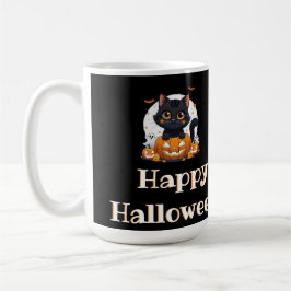 Halloween spooky spirit with adorable black cat koffiemok