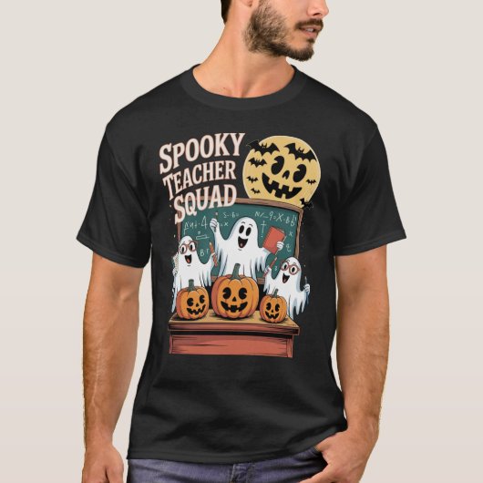Halloween Spooky Teacher Squad Geesten en Pompoene T-shirt (Voorkant)