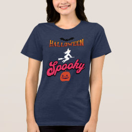 Halloween Spooky Vector met Heks en Pompoen Tri-Blend Shirt