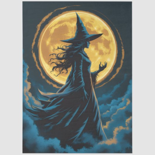 Halloween Spooky Witch a Full Moon Tissuepapier (Voorkant)