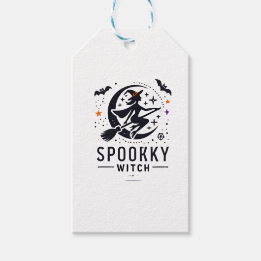 Halloween Spooky Witch Design - Vliegen op Bezem Cadeaulabel (Voorkant)