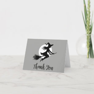 Halloween Spooky Witch Vliegen Over Een Volle Maan Bedankkaart
