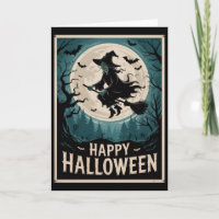 Halloween Spooky Witch Vliegen Over Een Volle Maan