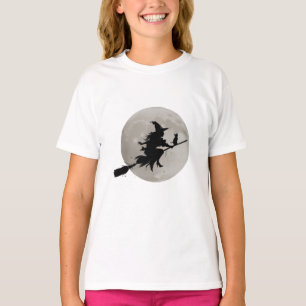 Halloween Spooky Witch Vliegen Over Een Volle Maan T-shirt