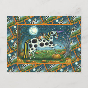 HALLOWEEN SPOTTED PONY & BAT CAT Fantasy Horse Feestdagenkaart