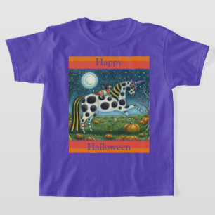 HALLOWEEN SPOTTED PONY & BAT CAT Fantasy Horse T-shirt