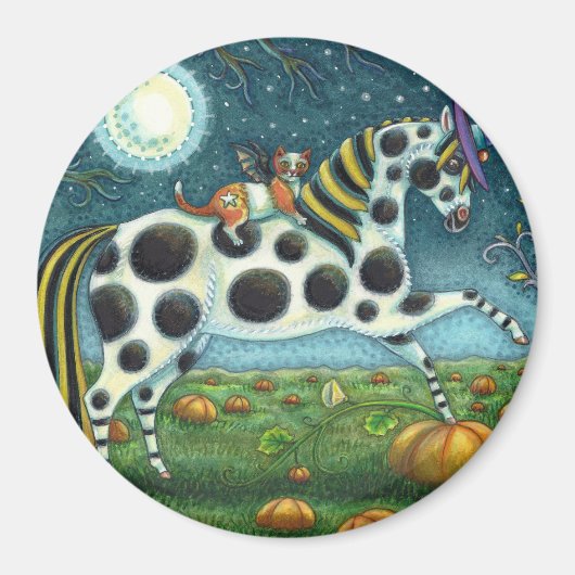 HALLOWEEN SPOTTED PONY & BAT CAT Whimsical Horse H Magneet (Voorkant)