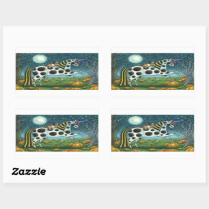 HALLOWEEN SPOTTED PONY & BAT CAT Whimsical Horse H Rechthoekige Sticker