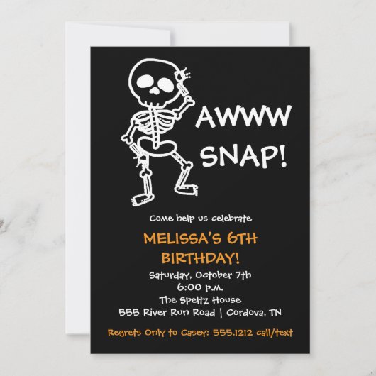 Halloween Squelette Anniversaire Invitation (Devant)