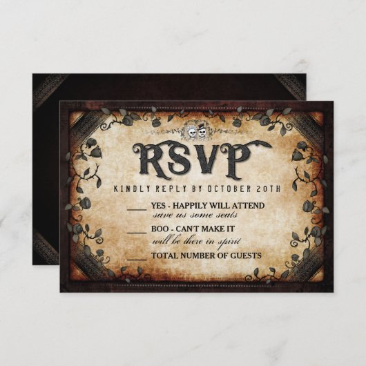 Halloween Squelette Mariage gothique Brown RSVP (Devant / Derrière)