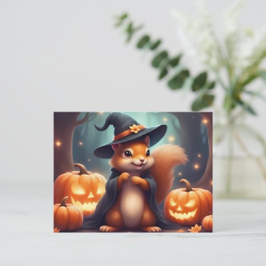 Halloween Squirrel en Jack O'Lantern Feestdagenkaart (Staand voorkant)