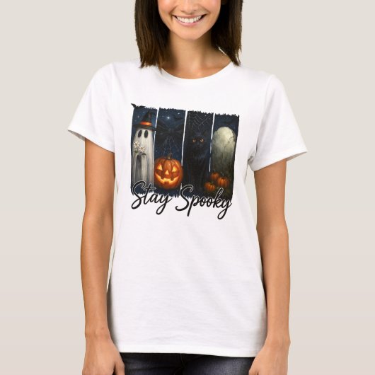 Halloween Stay Spooky Black Cat T-shirt (Voorkant)
