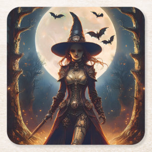Halloween Steampunk Bosheks Vierkante Kartonnen Onderzetter