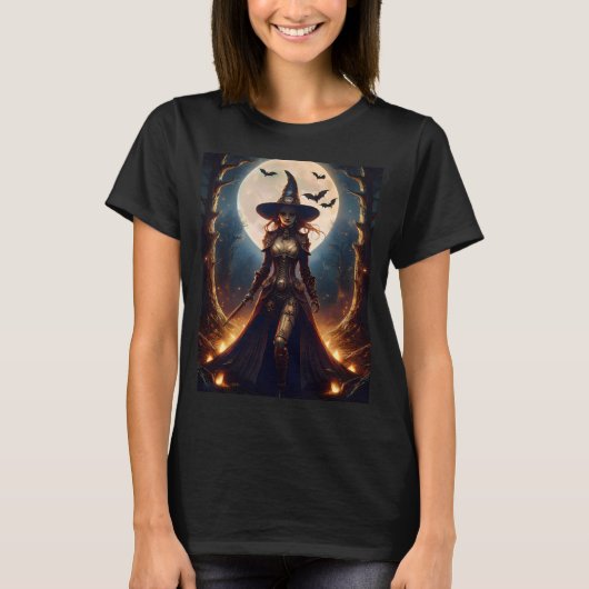 Halloween Steampunk Forest Witch T-shirt (Voorkant)
