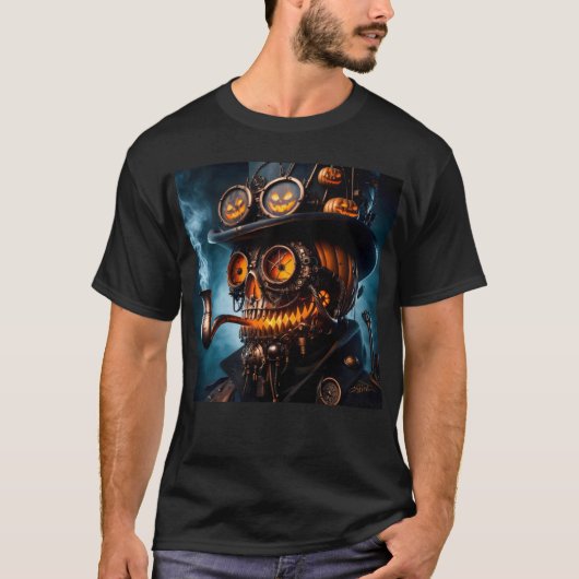 Halloween Steampunk Gothic Jack-O-Lantern T-shirt (Voorkant)