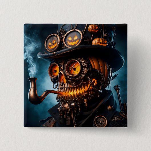 Halloween Steampunk Gothic Jack-O-Lantern Vierkante Button 5,1 Cm (Voorkant)