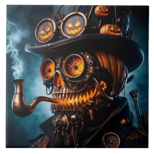 Halloween Steampunk Gotische Jack-O-Lantern Tegeltje (Voorkant)