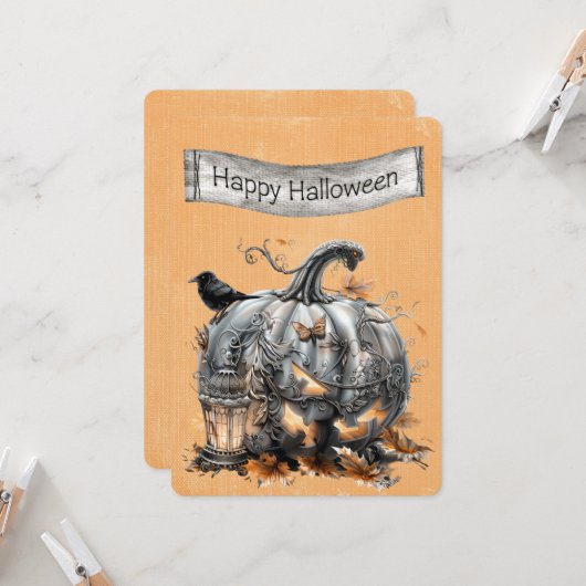 Halloween Steampunk Grijze Pompoen (Voorkant / Achterkant in situ)