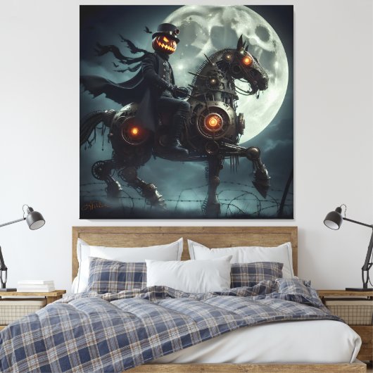 Halloween Steampunk Headless Horseman Canvas Afdruk (Insitu (Slaapkamer))