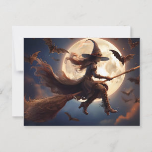 Halloween Steampunk Heks Maneschijn Vlucht Briefkaart