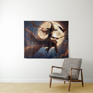 Halloween Steampunk Heks Maneschijn Vlucht Wandkleed