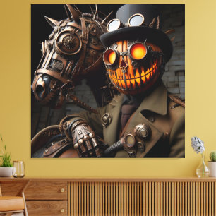 Halloween Steampunk Jack-O-Lantern Horseman Canvas Afdruk
