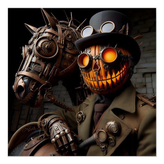 Halloween Steampunk Jack-O-Lantern Horseman Perfect Poster (Voorkant)
