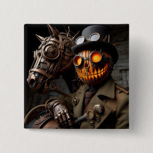 Halloween Steampunk Jack-O-Lantern Ruiter Vierkante Button 5,1 Cm