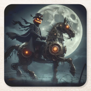 Halloween Steampunk Paard zonder Hoofd Vierkante Kartonnen Onderzetter