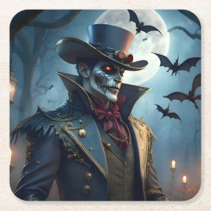 Halloween Steampunk Southern Gothic Zombie Vierkante Kartonnen Onderzetter
