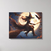 Halloween Steampunk Witch Moonlight Flight Canvas Afdruk (Voorkant)