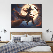 Halloween Steampunk Witch Moonlight Flight Canvas Afdruk (Insitu (Slaapkamer))