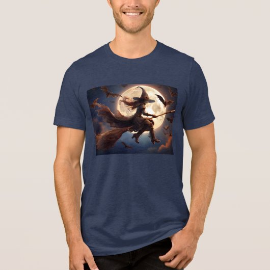 Halloween Steampunk Witch Moonlight Flight Tri-Blend Shirt (Voorkant)