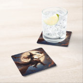 Halloween Steampunk Witch Moonlight Flight Vierkante Kartonnen Onderzetter (Insitu)