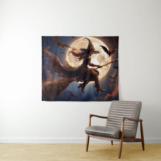 Halloween Steampunk Witch Moonlight Flight Wandkleed (In Situ (horizontaal))