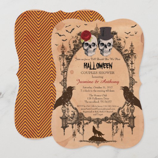 Halloween stellen doucheuitnodiging. Vintage Kaart (Voorkant / Achterkant)