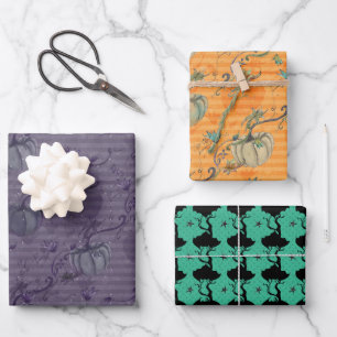 Halloween stemming paars oranje en turquoise inpakpapier vel