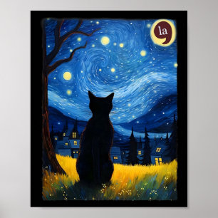 Halloween Sterrennacht Black Cat Comma La Kamala H Poster
