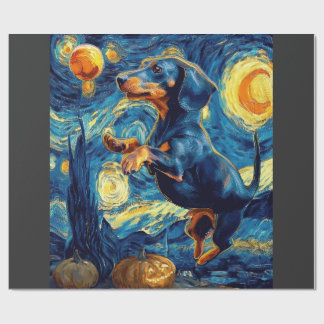 Halloween Sterrennacht Puppy Dachshund Cadeaupapier