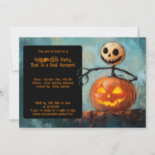 Halloween Stick Spectre en de grijnzende pompoen Kaart