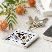 Halloween-stijl schedel, vleermuizen, spinnenwebbe sleutelhanger (Zijkant)