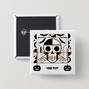 Halloween-stijl schedel, vleermuizen, spinnenwebbe vierkante button 5,1 cm