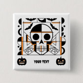 Halloween-stijl schedel, vleermuizen, spinnenwebbe vierkante button 5,1 cm (Voorkant)