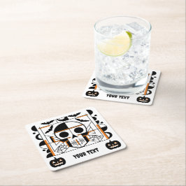 Halloween-stijl schedel, vleermuizen, spinnenwebbe vierkante kartonnen onderzetter