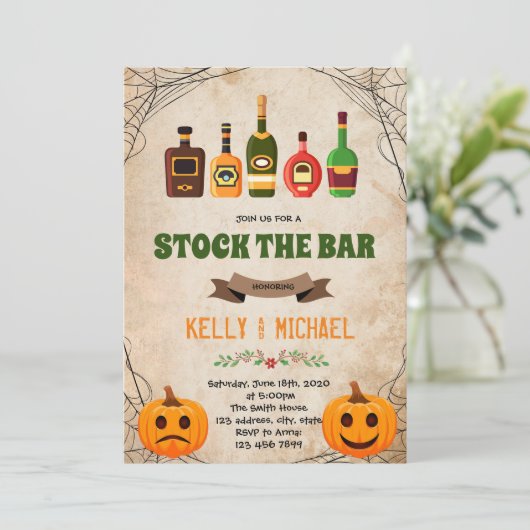 Halloween stock de bar thema uitnodiging (Staand voorkant)